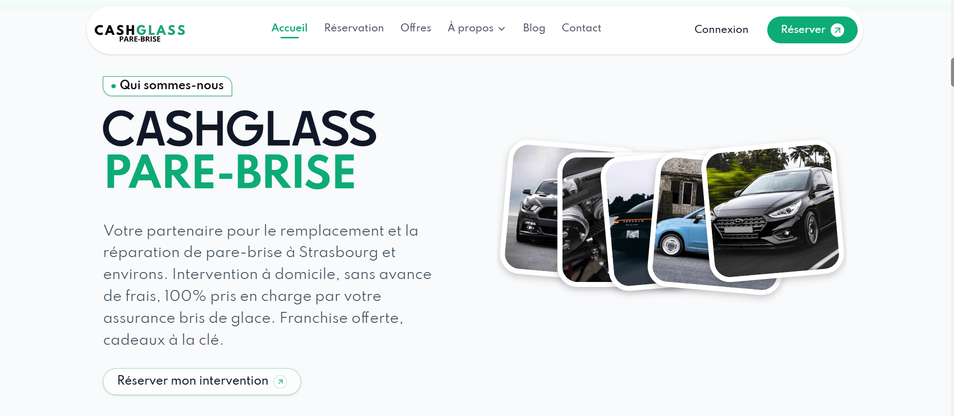 Aperçu du site CASHGLASS — landing de réservation pare-brise